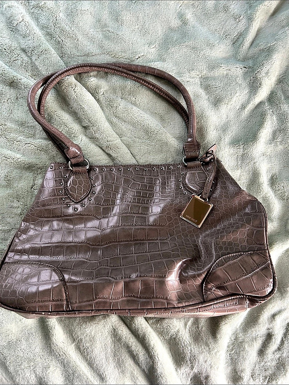 Nine West Crocodile-Embossed Shoulder Bag in Brown